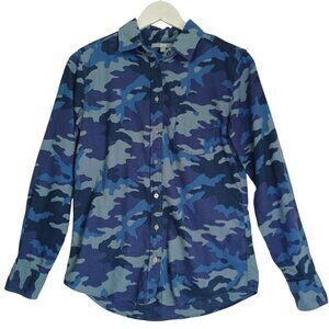 UniQlo Shirt Blue Camo Flannel Long Sleeve Button Front Cotton Womens Small